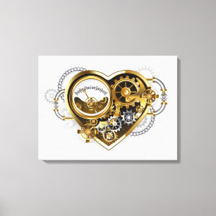 Impressão Em Tela Coração Steampunk com Manômetro