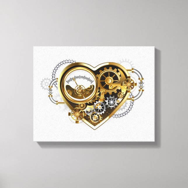 Impressão Em Tela Coração Steampunk com Manômetro (Frente)