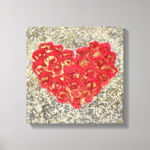 Impressão Em Tela Coração Vermelho e Dourado Glam Amor Rústico Dia d