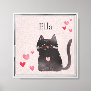 Impressão Em Tela Corações de Gato Preto, Cor-de-Rosa-Cor-de-Rosa-Es