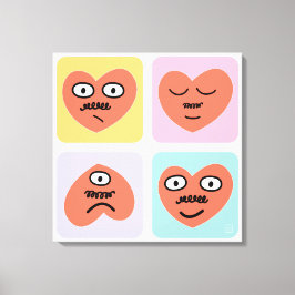 Impressão Em Tela Corações do humor - Quatro Rostos Diferentes