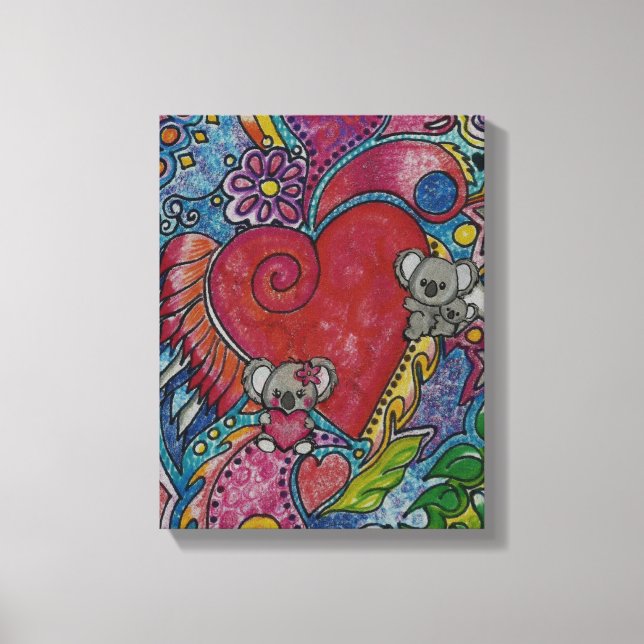 Impressão Em Tela Corações e Koalas (Frente)