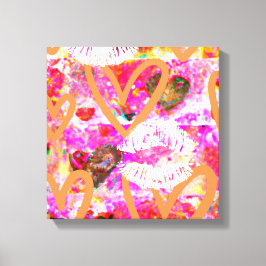 Impressão Em Tela Corações e Lábios