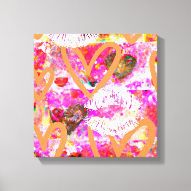 Impressão Em Tela Corações e Lábios (Frente)