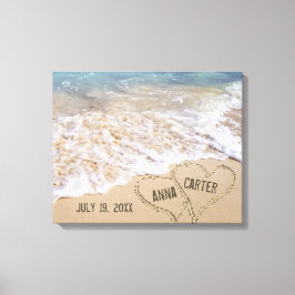 Impressão Em Tela Corações na Praia com Ondas do Oceano