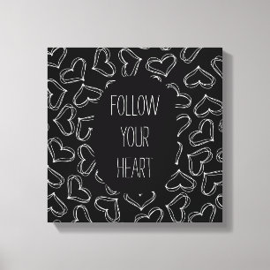 Impressão Em Tela Corações preto e branco