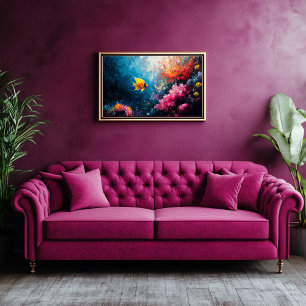 Impressão Em Tela Coral Recife Vibrado com Peixe Anjo