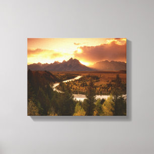 Impressão Em Tela Cordilheira Teton ao pôr do sol, a partir do rio S