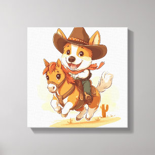 Impressão Em Tela Corgi Cowboy � Cão de Rodeio Western