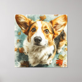 Impressão Em Tela Corgi Curioso Olhar de Outono