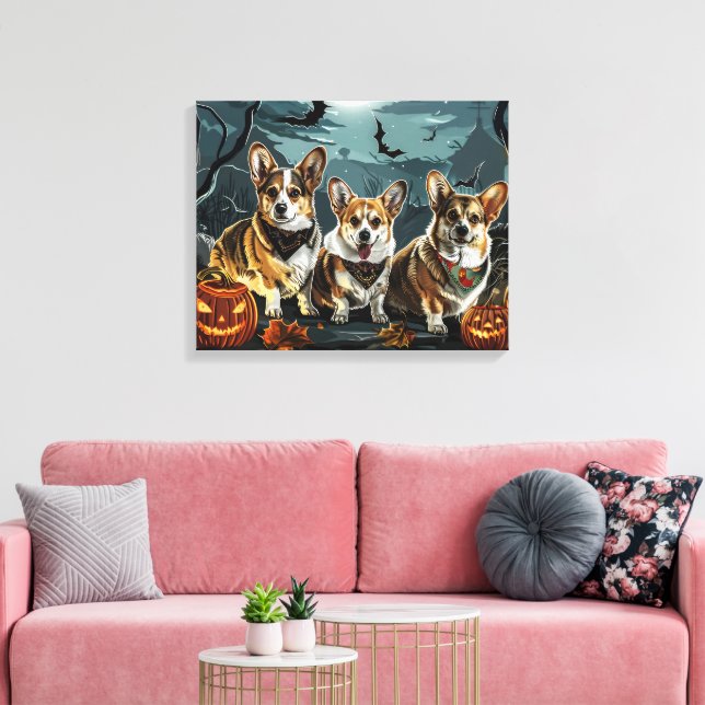 Impressão Em Tela Corgi Halloween Assustador (Insitu(Sala de estar))