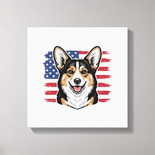 Impressão Em Tela Corgi Patriótico Bandeira Americana Desenho Vetori