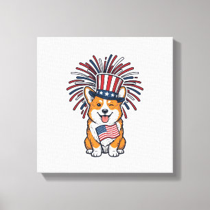 Impressão Em Tela Corgi Patriótico Fogos de Artifício Cão Desenho Ve