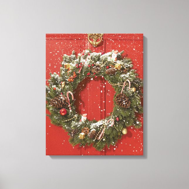 Impressão Em Tela Coroa de Natal pendurada na porta (Frente)