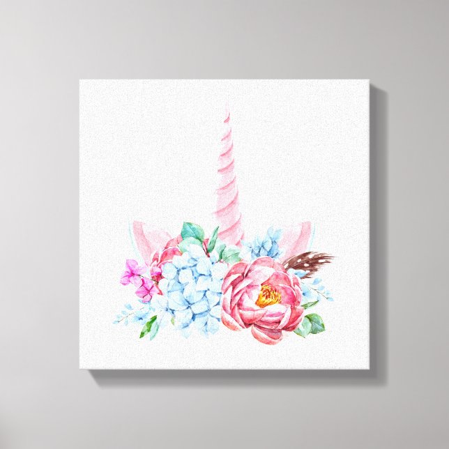 Impressão Em Tela Coroa Floral Unicorn Watercolor (Frente)