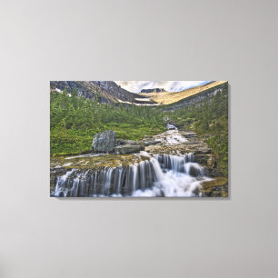 Impressão Em Tela Córrego em cascata, Parque Nacional Glacier,