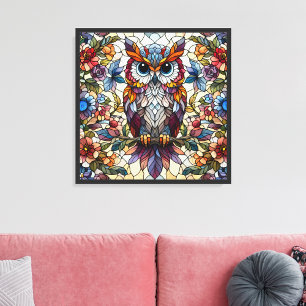 Impressão Em Tela Coruja Colorida de Vidro Pintado