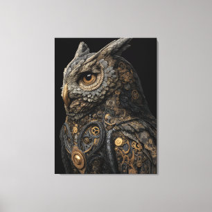 Impressão Em Tela Coruja de Engrenagens Steampunk