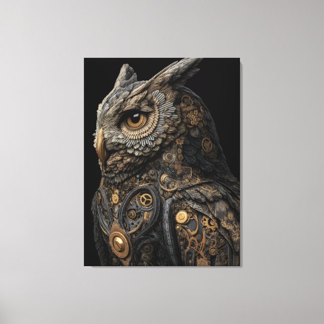 Impressão Em Tela Coruja de Engrenagens Steampunk (Frente)