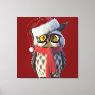 Impressão Em Tela Coruja de Natal Vestindo Papais noeis Costume e Re