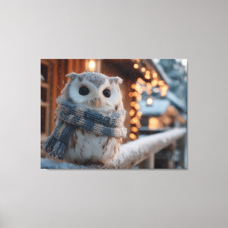 Impressão Em Tela Coruja pequena e fofa vestindo cachecol de inverno