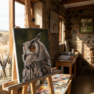 Impressão Em Tela Coruja Sábia Pintura Pequena