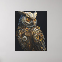 Impressão Em Tela Coruja Steampunk de Olhos Dourados