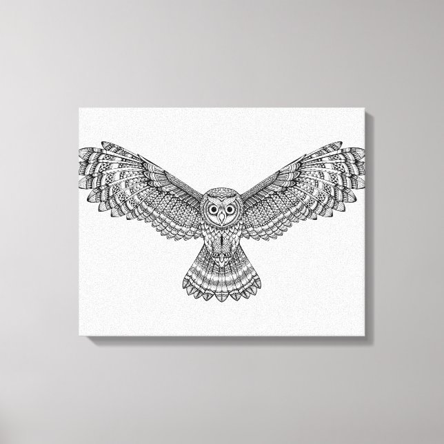 Impressão Em Tela Coruja Voadora Zendoodle 6 (Frente)