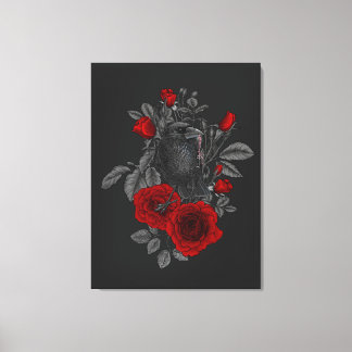 Impressão Em Tela Corvo com a chave e rosas