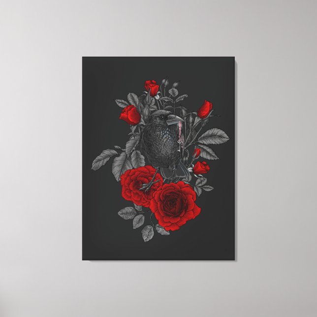 Impressão Em Tela Corvo com a chave e rosas (Frente)