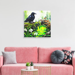 Impressão Em Tela Corvo Preto e Pintura a Óleo do Rio da Floresta Br