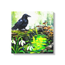 Corvo Preto e Pintura a Óleo do Rio da Floresta Br