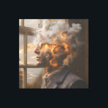 Impressão Em Tela Cosmic Mind Dissolving Head Portrait<br><div class="desc">A thoughtful man in round glasses and tweed stands at an open window as his head transforms into a radiant cosmic nebula. Swirling clouds of fiery orange, molten gold, electric turquoise, lavender, and deep indigo spiral upward with glowing spirals and starry flecks, while soft afternoon light illuminates his face and...</div>