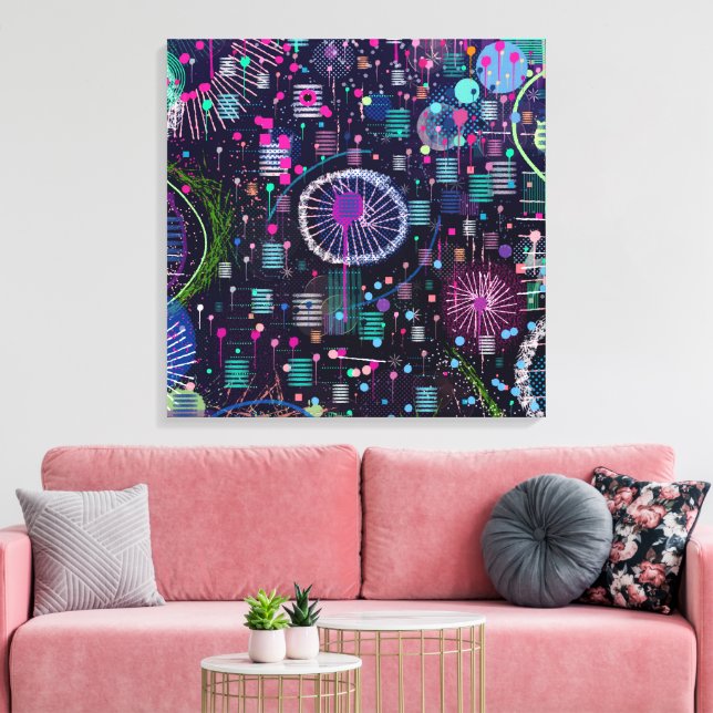 Impressão Em Tela Cosmic Snow Storm: Abstract Maximalism Art (Insitu(Sala de estar))