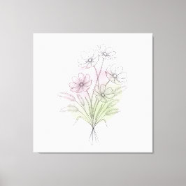 Impressão Em Tela Cosmos Linha Arte Flor Silvestre Bege Minimalista