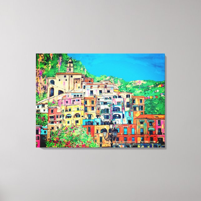 Impressão Em Tela Costa Amalfi da Itália Arte Digital Contemporânea (Frente)