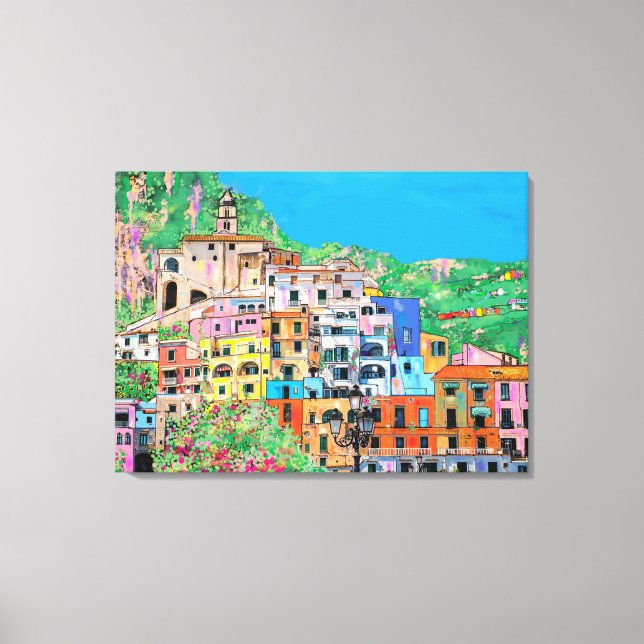 Impressão Em Tela Costa Amalfi da Itália Arte Digital Tradicional (Frente)