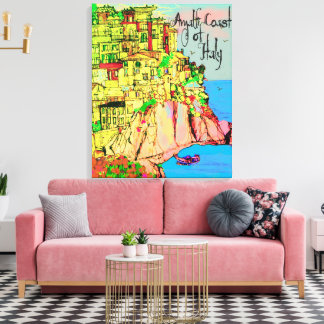 Impressão Em Tela Costa Amalfitana da Itália casas pastel de encosta