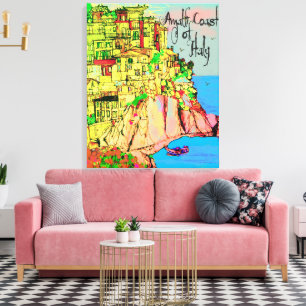 Impressão Em Tela Costa Amalfitana da Itália casas pastel encostadas