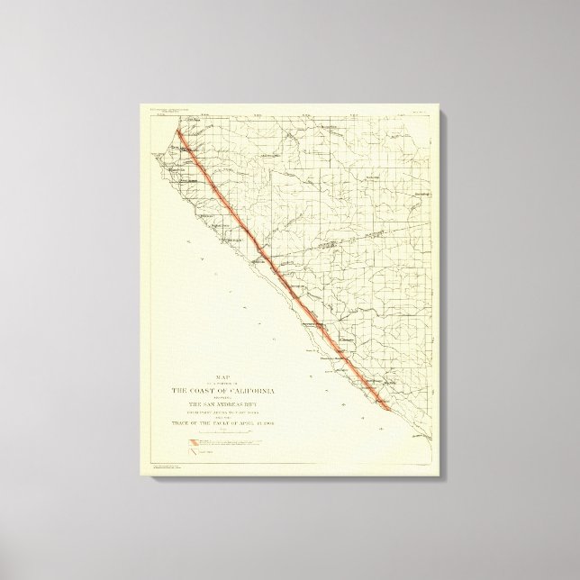 Impressão Em Tela Costa da Califórnia mostrando San Andreas Rift (Frente)