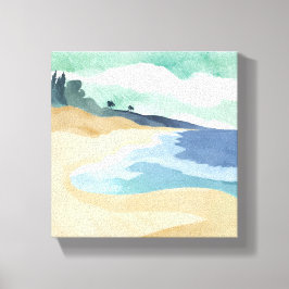 Impressão Em Tela Costa da Praia | Aquarela Azul