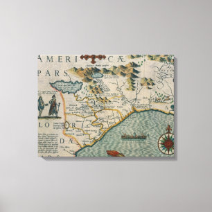 Impressão Em Tela Costa de North Carolina, detalhe do mapa