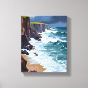 Impressão Em Tela Costa Tempestuosa Pintura de Ondas do Oceano na