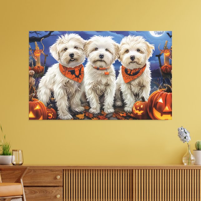 Impressão Em Tela Coton De Tulear Halloween Spooky (Insitu(Sala de estar))