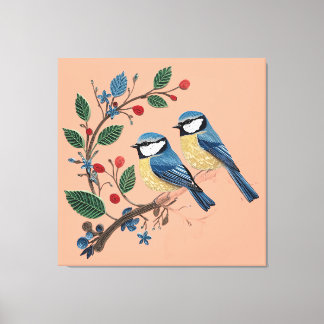 Impressão Em Tela Cottage Quilling Effect Blue Tit Birds on a Vine