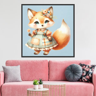 Impressão Em Tela Cottagecore Floral Pastel Raposa Caprichosa