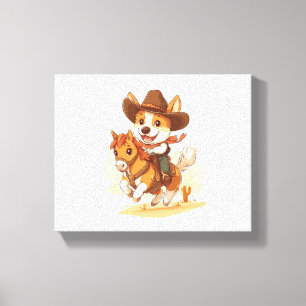 Impressão Em Tela Cowboy Corgi - Cão Rodeo Ocidental