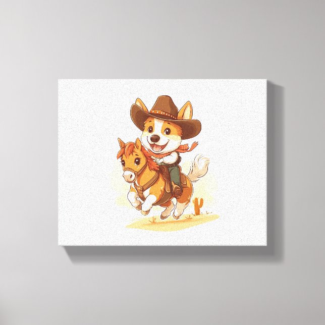 Impressão Em Tela Cowboy Corgi - Cão Rodeo Ocidental (Frente)