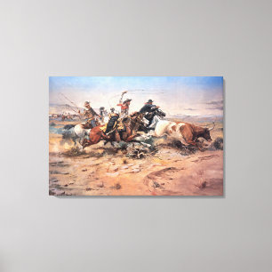 Impressão Em Tela Cowboys a ropar um boi, 1897 (óleo na canvas)