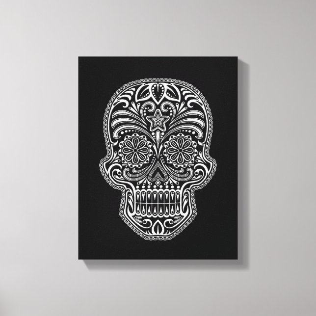 Impressão Em Tela Crânio branco insípido em preto (Frente)